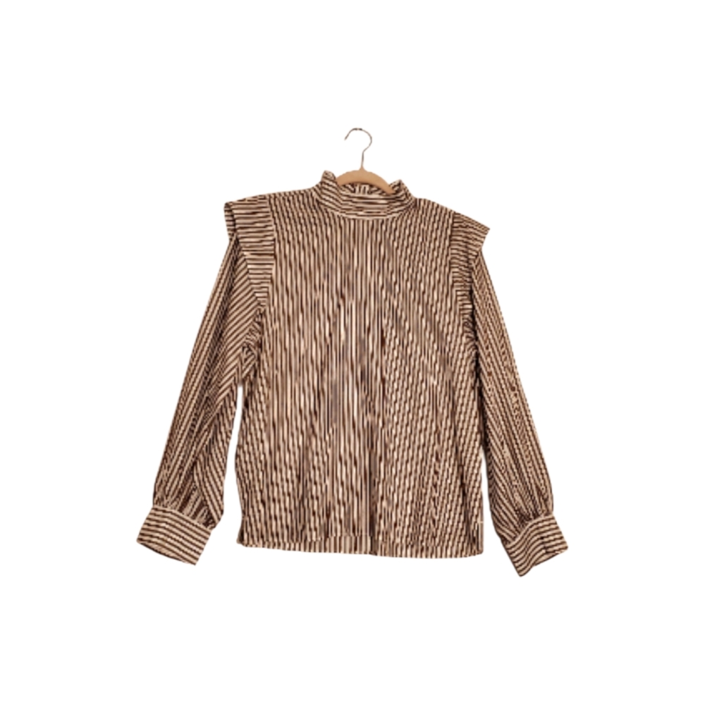 New Everlane Striped Brown White Cotton Collar Neck Wing‎ Details Size 12 NWT